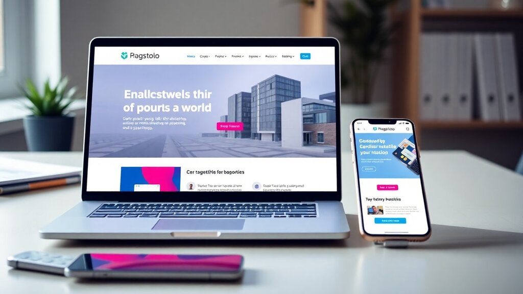 Página web profesional mostrada en portátil y móvil