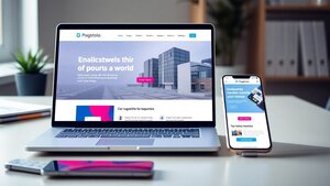 Página web profesional mostrada en portátil y móvil